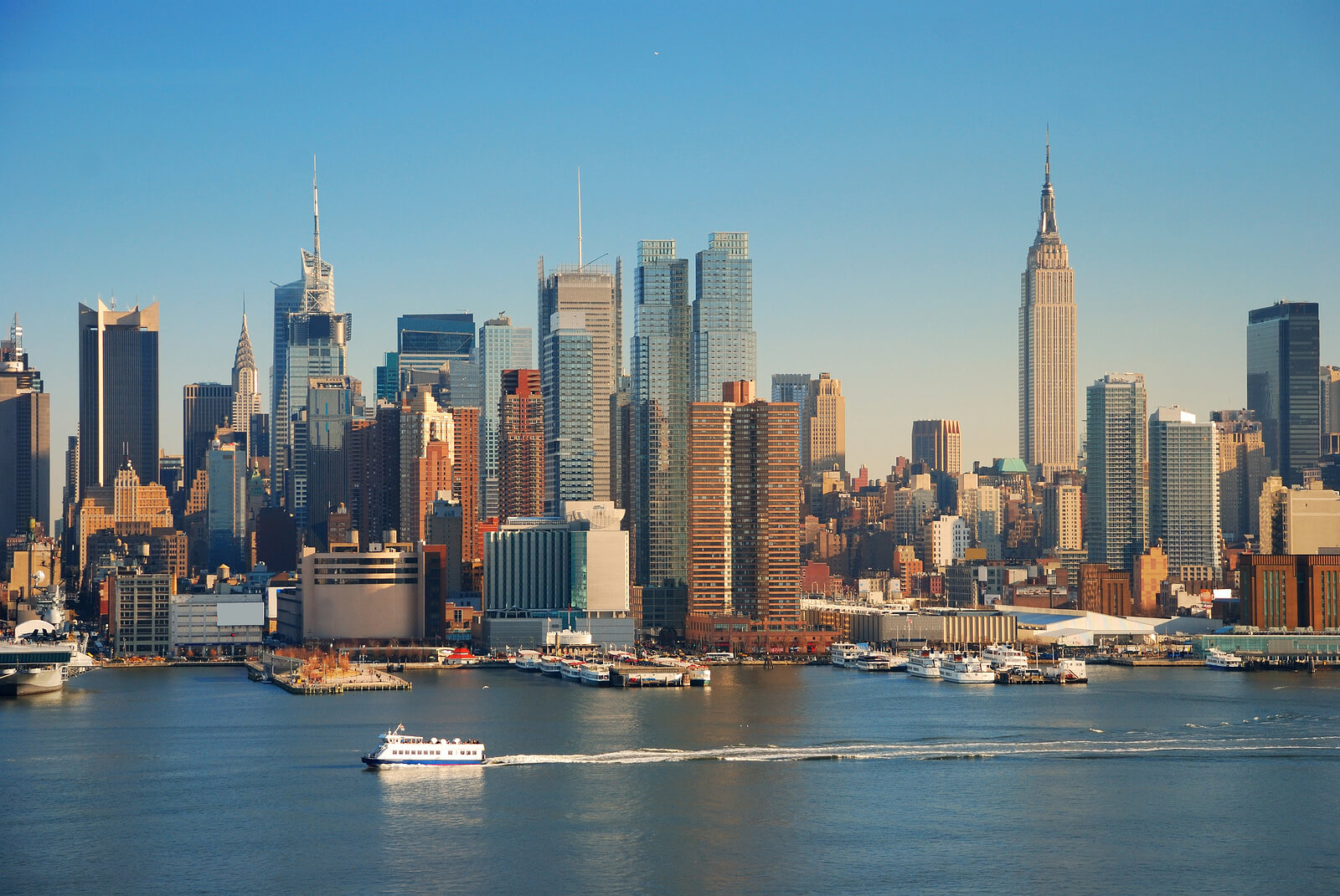 New York City skyline panorama over Hudson river with Empire Sta