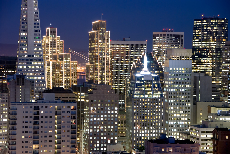 San Francisco, California Financial District Buildings At Night