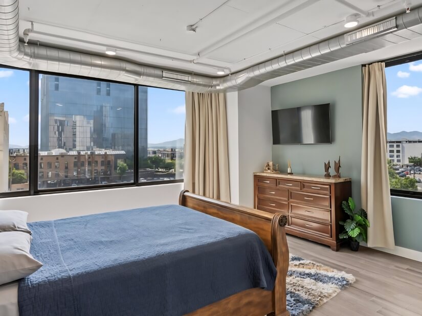 Master suite with sunset and mountain views