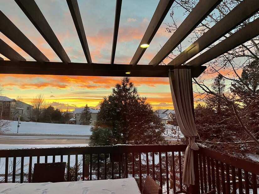 Winter Sunset from Upper Deck w/Pergola