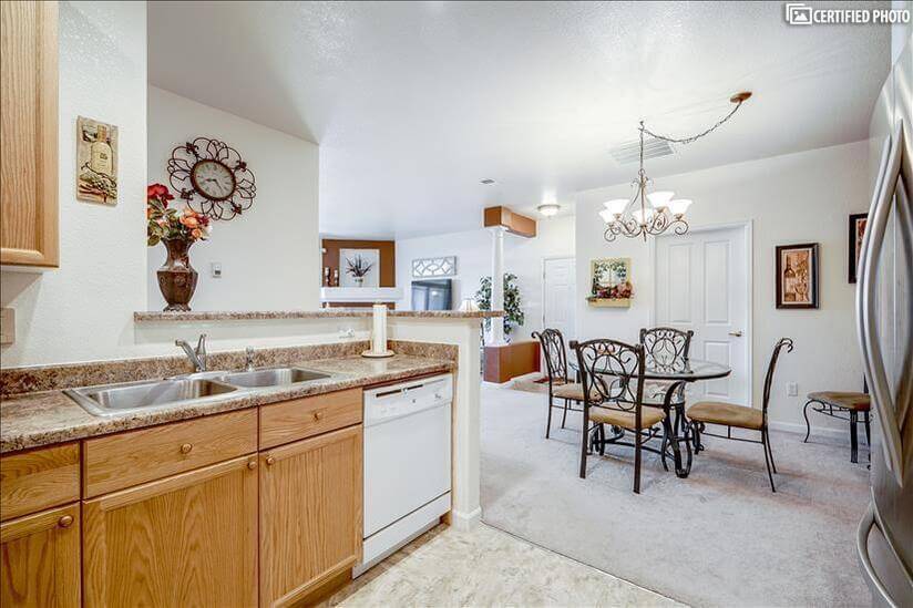 Open floor plan makes for easy kitchen prep to dining area,