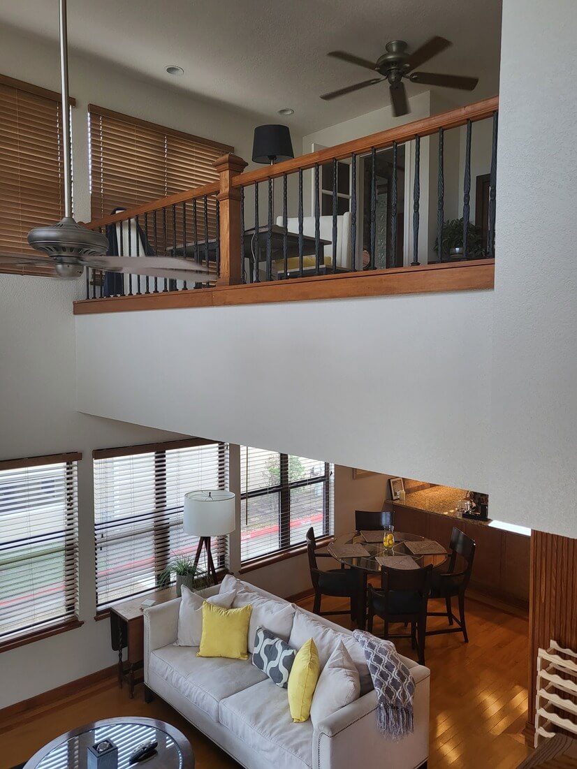 Stair view of Living Room & Loft/Office above