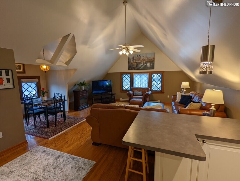Vaulted dining and living room
