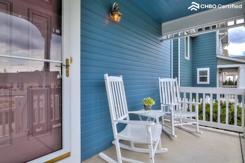 Enjoy the mountain views from the covered fro