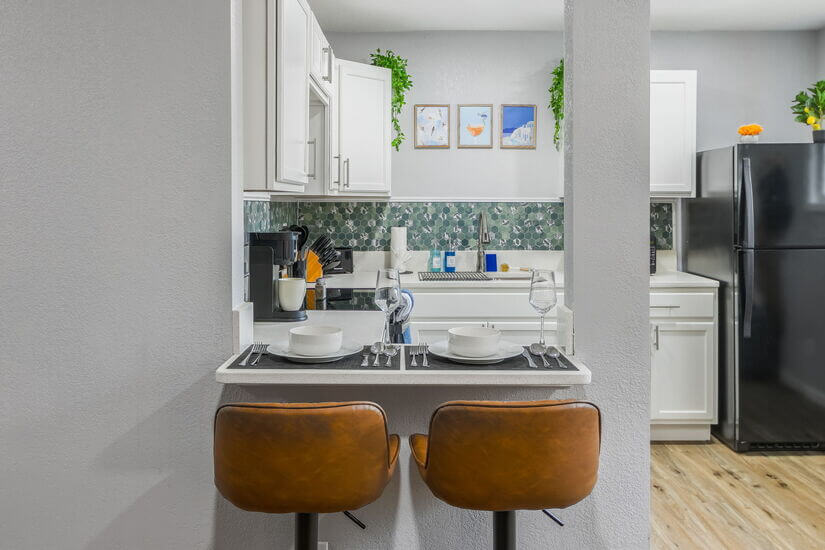 Dining space with barstools