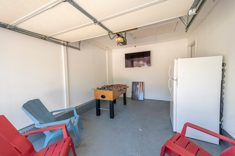 Have a blast in the game room converted from a garage.