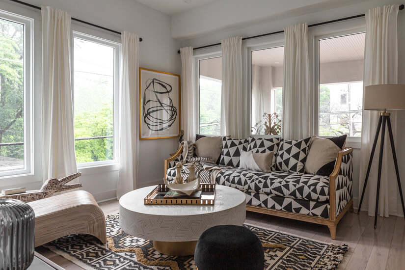 Bright living room with curated modern decor