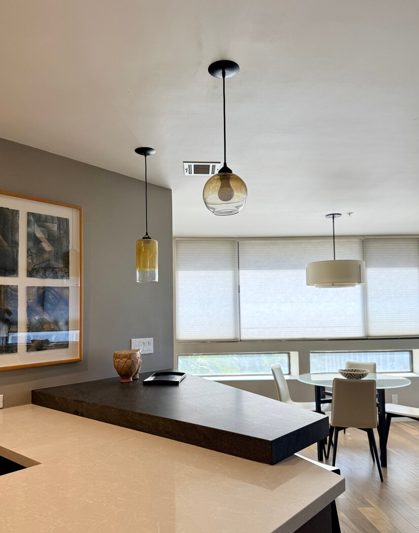 Generous counter top for casual dining or entertaining