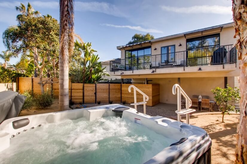 Private hot tub and backyard