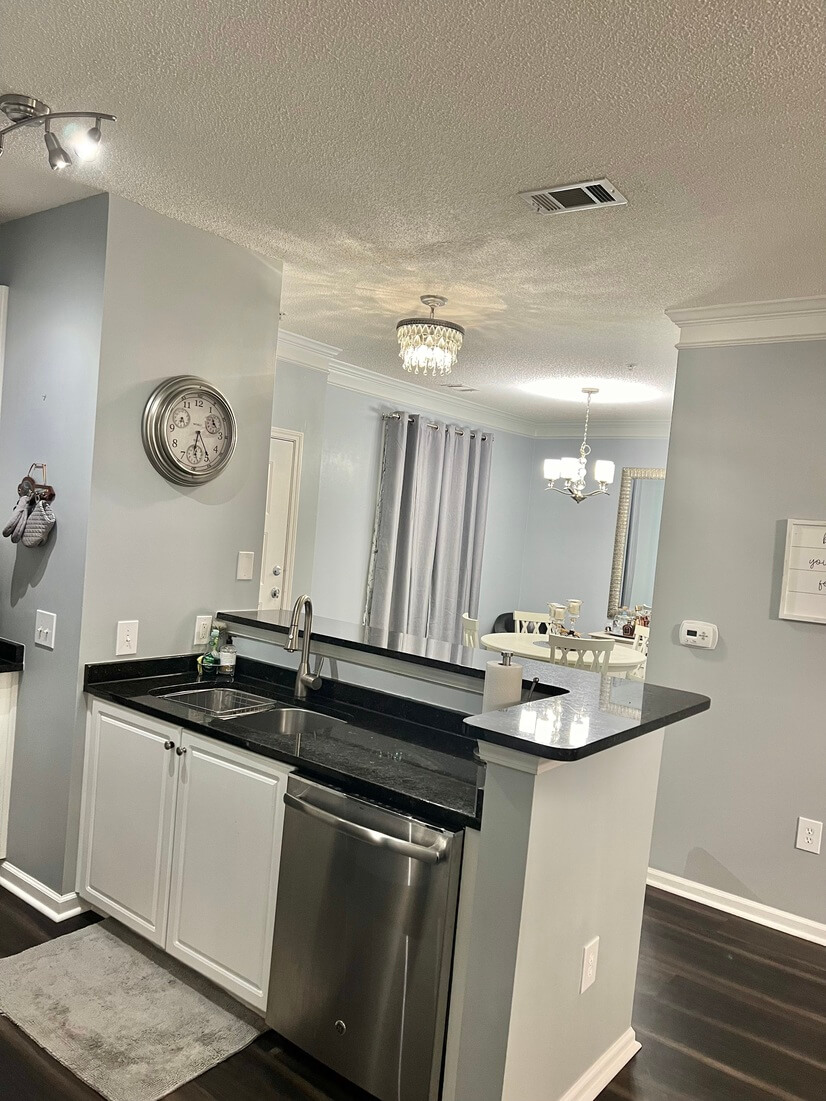 View of dining room from kitchen