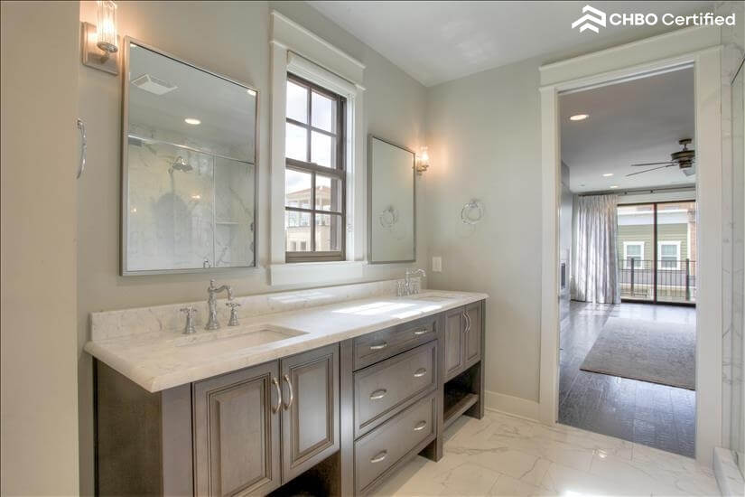 Master bath vanity with double sinks