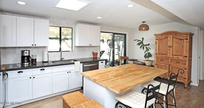Kitchen view into backyard