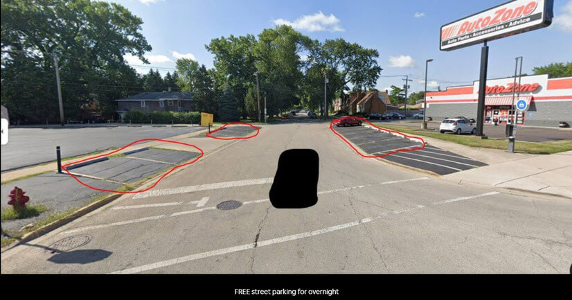Free parking circled