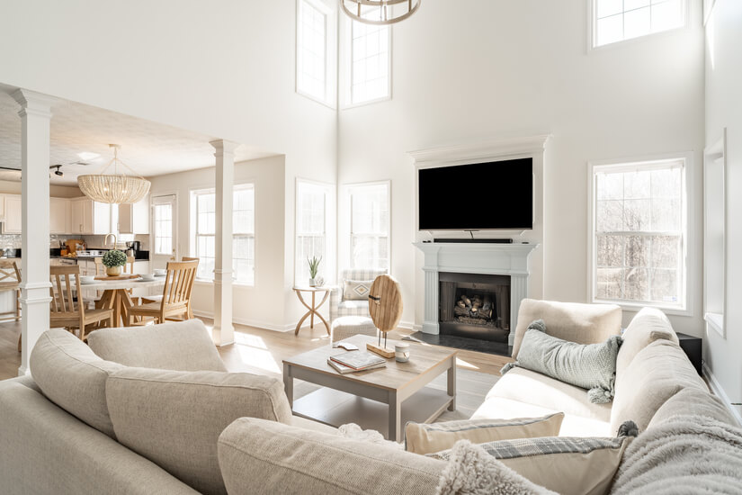 Sunny Living Room with high ceiling