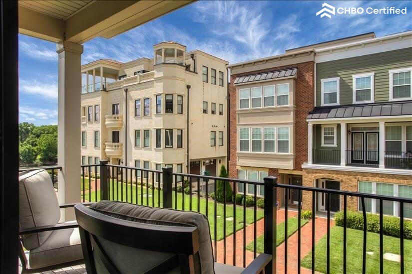 Second floor balcony overlooking river and ne