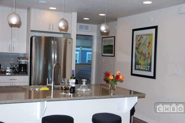 Kitchen and eat-in bar.