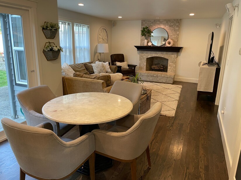 French sliders open to patio off of dining area.