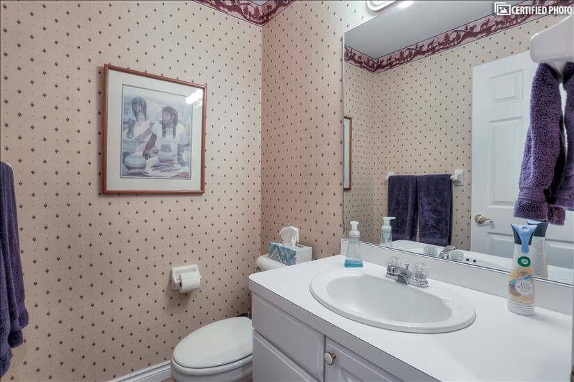 Guest bathroom located off living room.