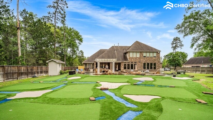Backyard with mini-golf course