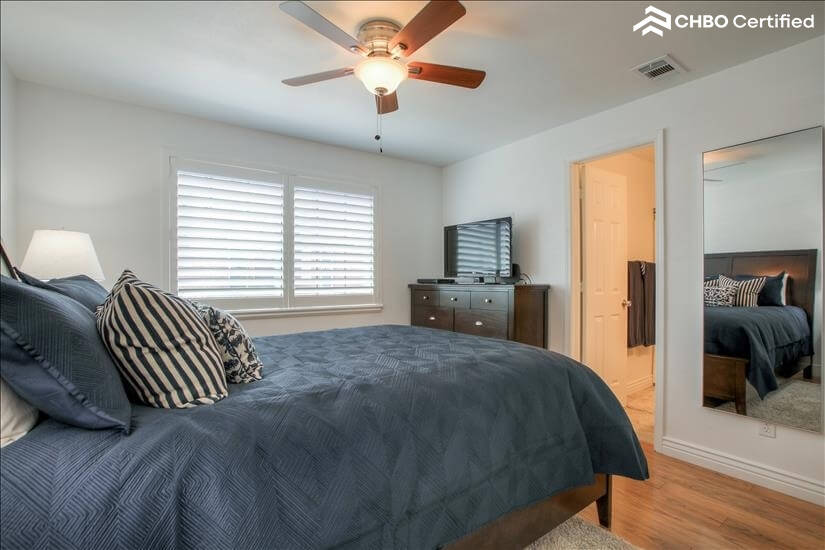 Master bedroom opening into private Master ba