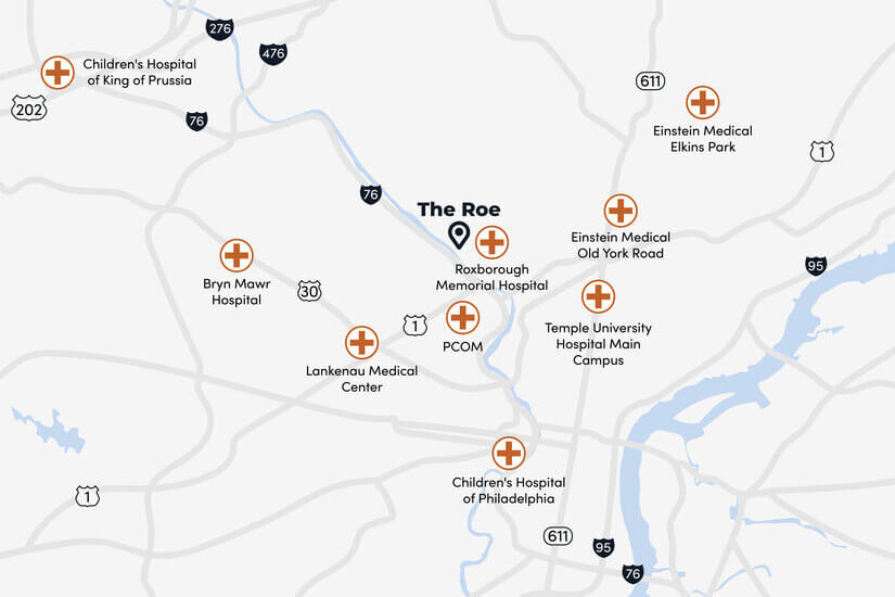 The Roe is close to area hospitals.