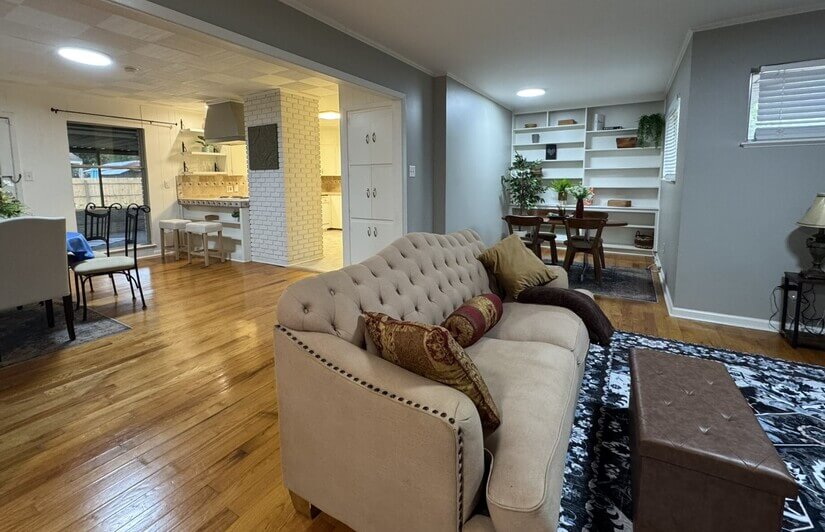 Living area, breakfast nook, and dining room