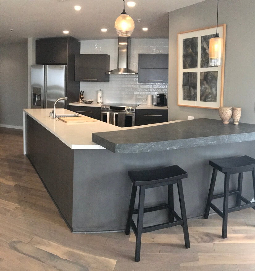 Fully stocked  kitchen with stainless steel appliances