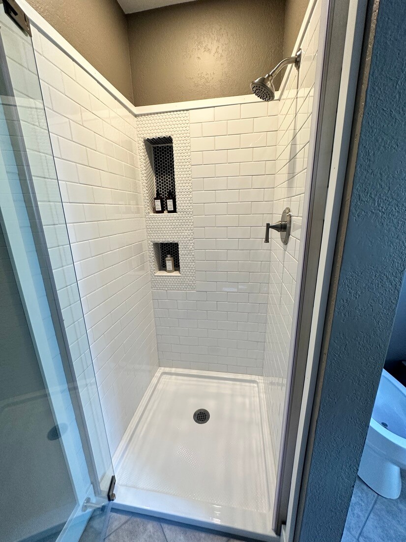 The bathroom off the study also has a shower
