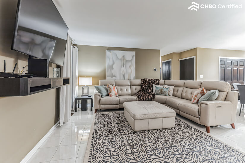 Living Room with Top Grain Leather Sectional