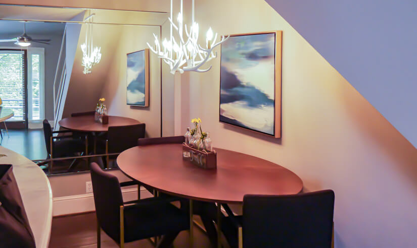 Dining room with chandelier