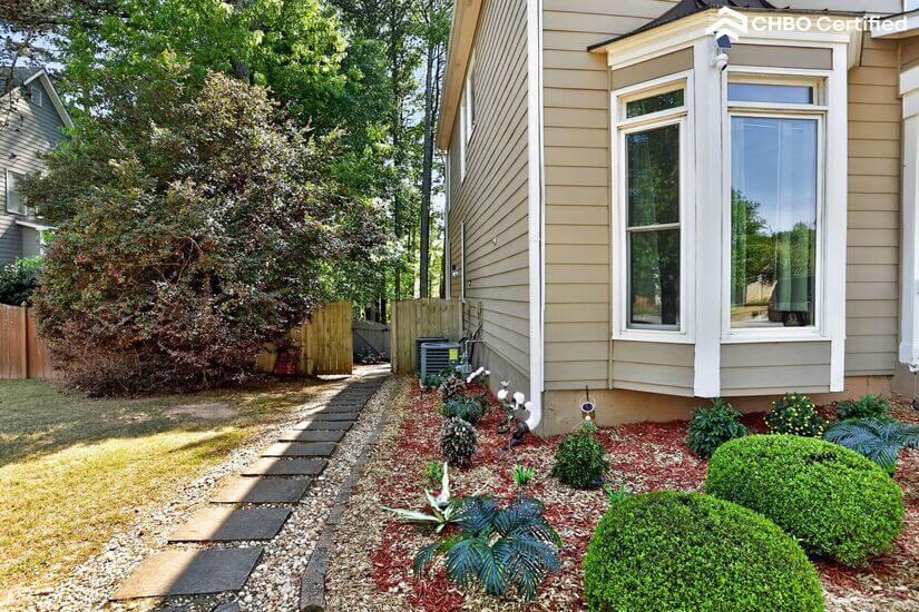 Stone walkway to gate entrance.