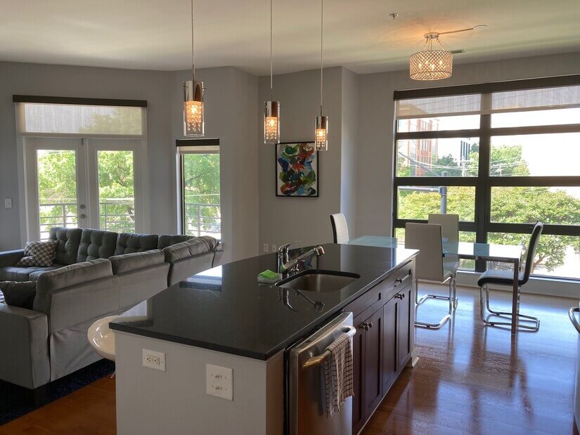 Large island with granite countertop