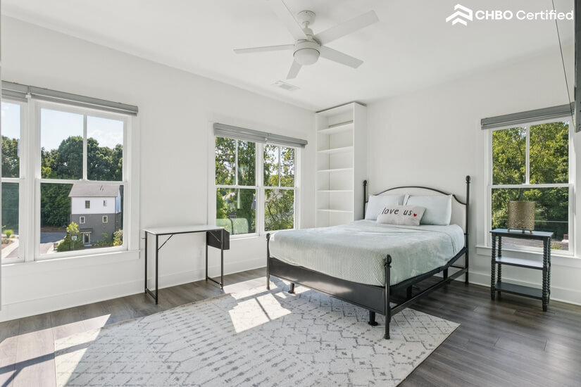 Queen Bed in main bedroom located on the 3rd floor