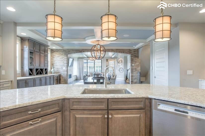 Massive granite countertop island with deep f