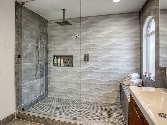 Primary en-suite with rainfall walk-in shower