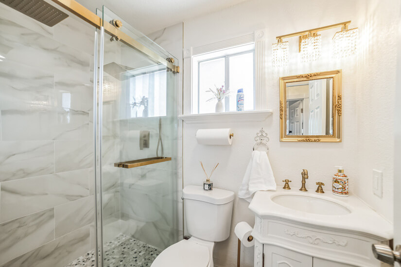 Double rainfall shower bathroom in main house