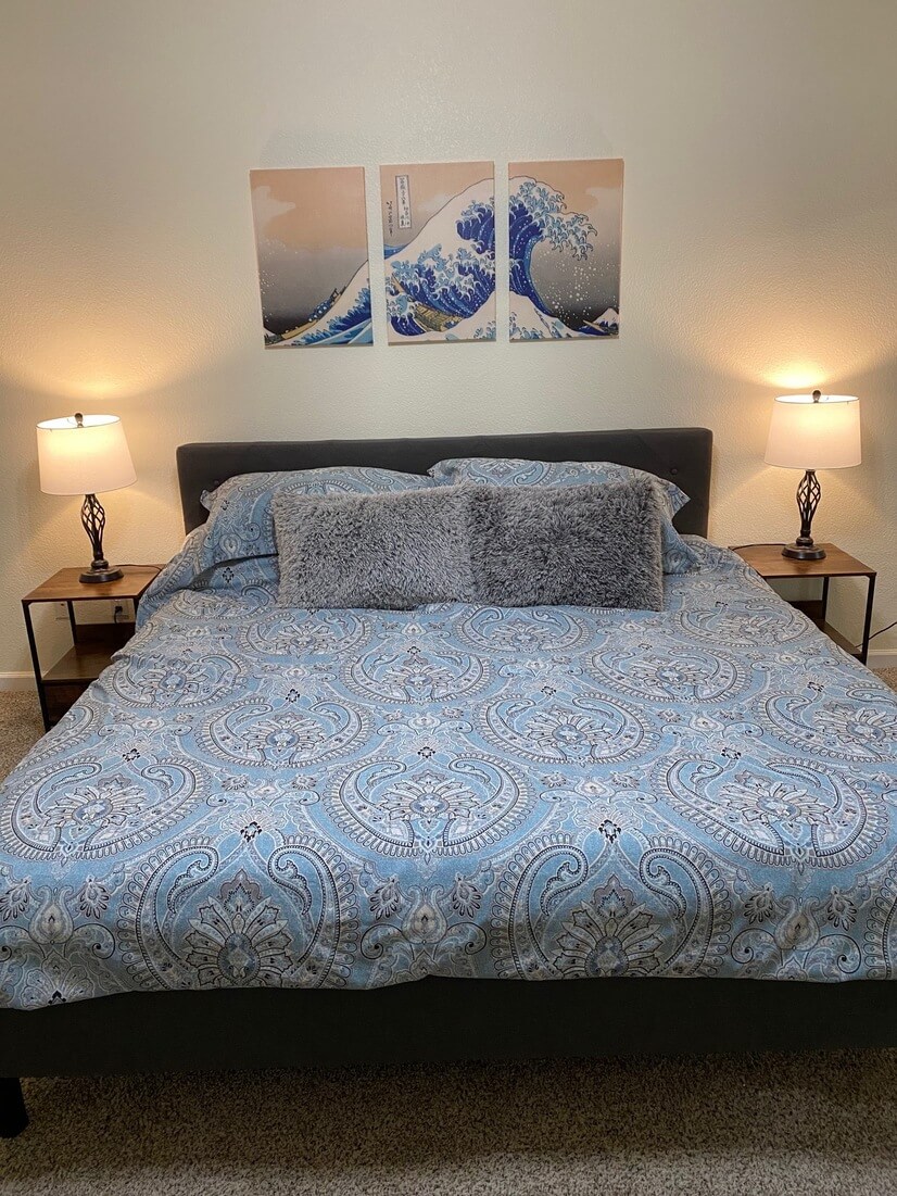 memory foam King size bed in primary bedroom