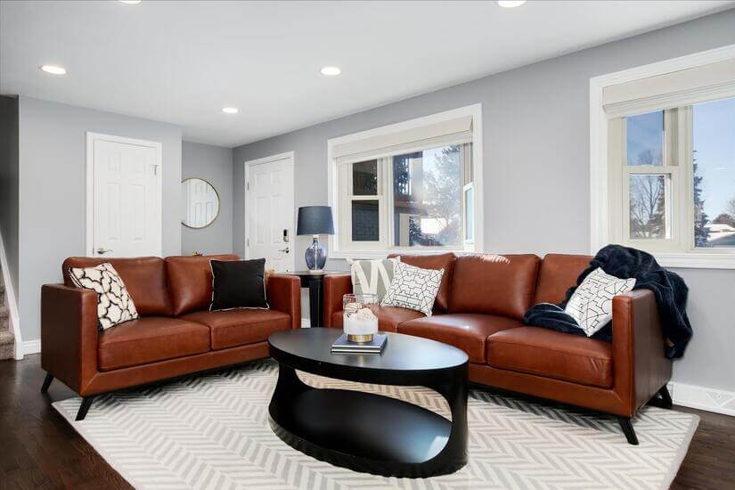 Living room with leather couches