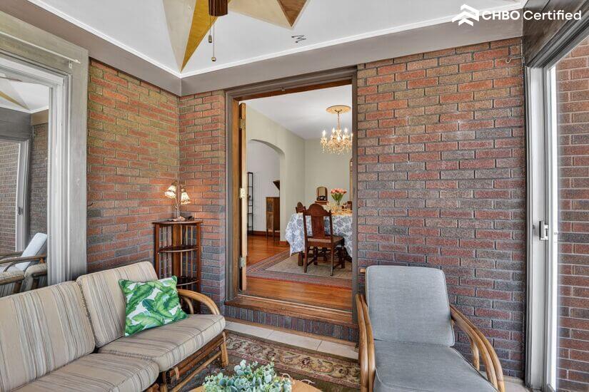 On porch looking into dining room