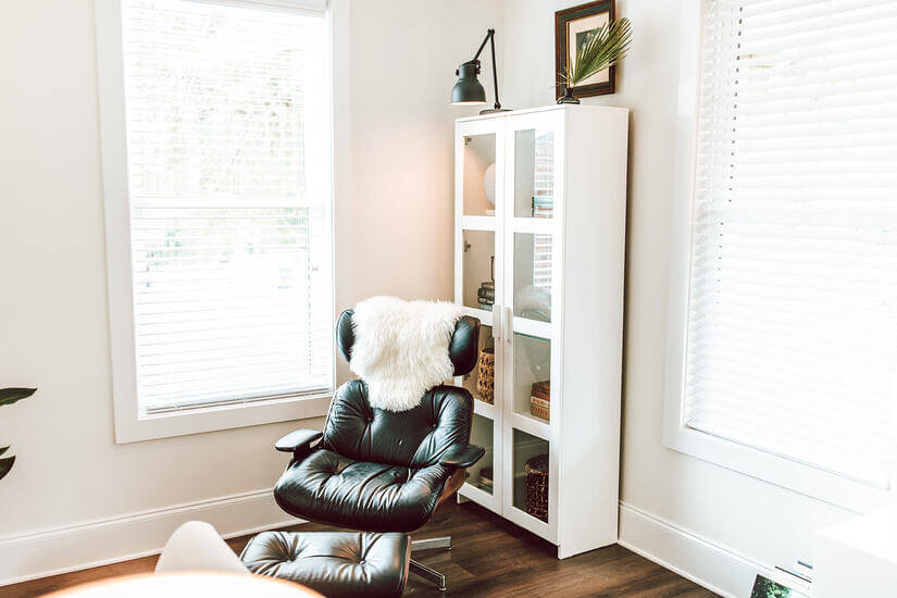 Reading nook in living room.