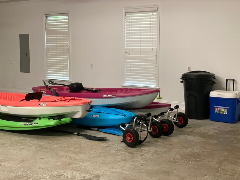 Kayaks and and yard games for leisure time