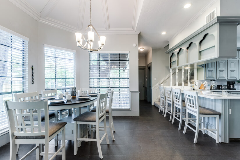 Seating for 9 in our kitchen.