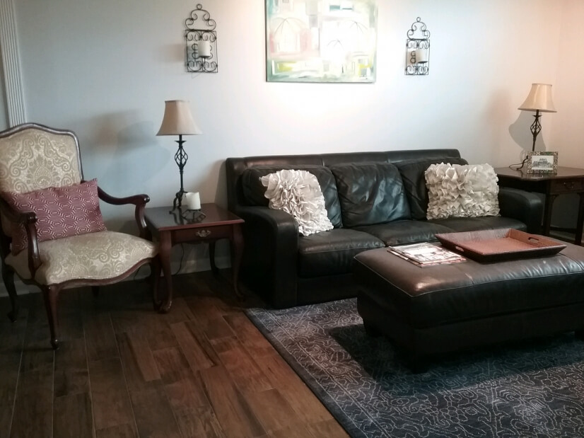 Leather sofa with ottoman