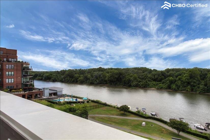 View of James River and the pool from roof