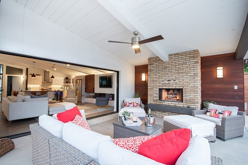 Indoor outdoor living with large pocket door