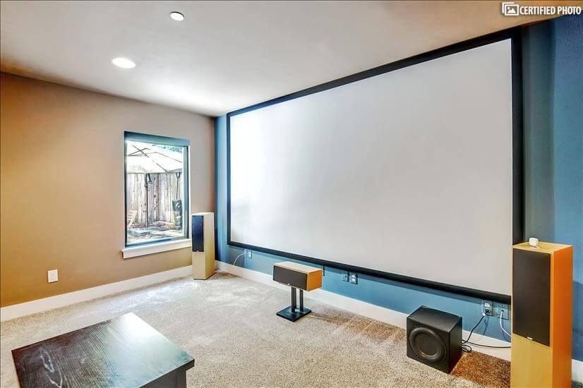 Projection screen and high quality speakers