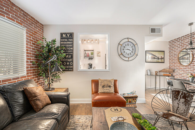Living area with veiw of kitchen