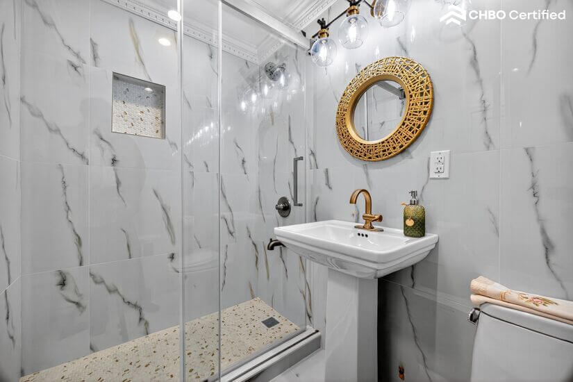 Bath with stand up shower