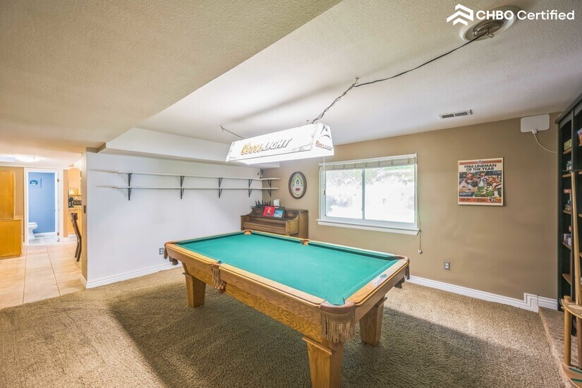Pool table, piano and games