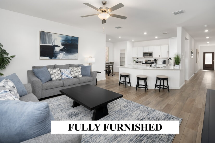 Living area and kitchen